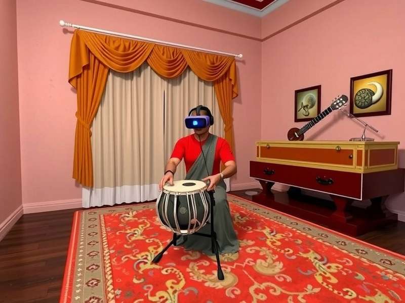 Sangeet Sensation VR showing different Indian musical instruments like tabla, sitar and harmonium